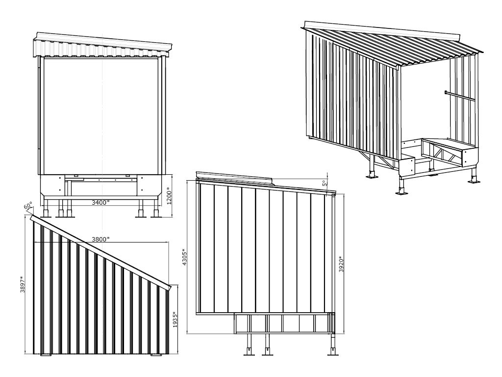 Модель тамбура dhousl 60. Тамбур перегрузочный косой (60°) легкой серии под уравнительную платформу с поворотной аппарелью встроенного типа.